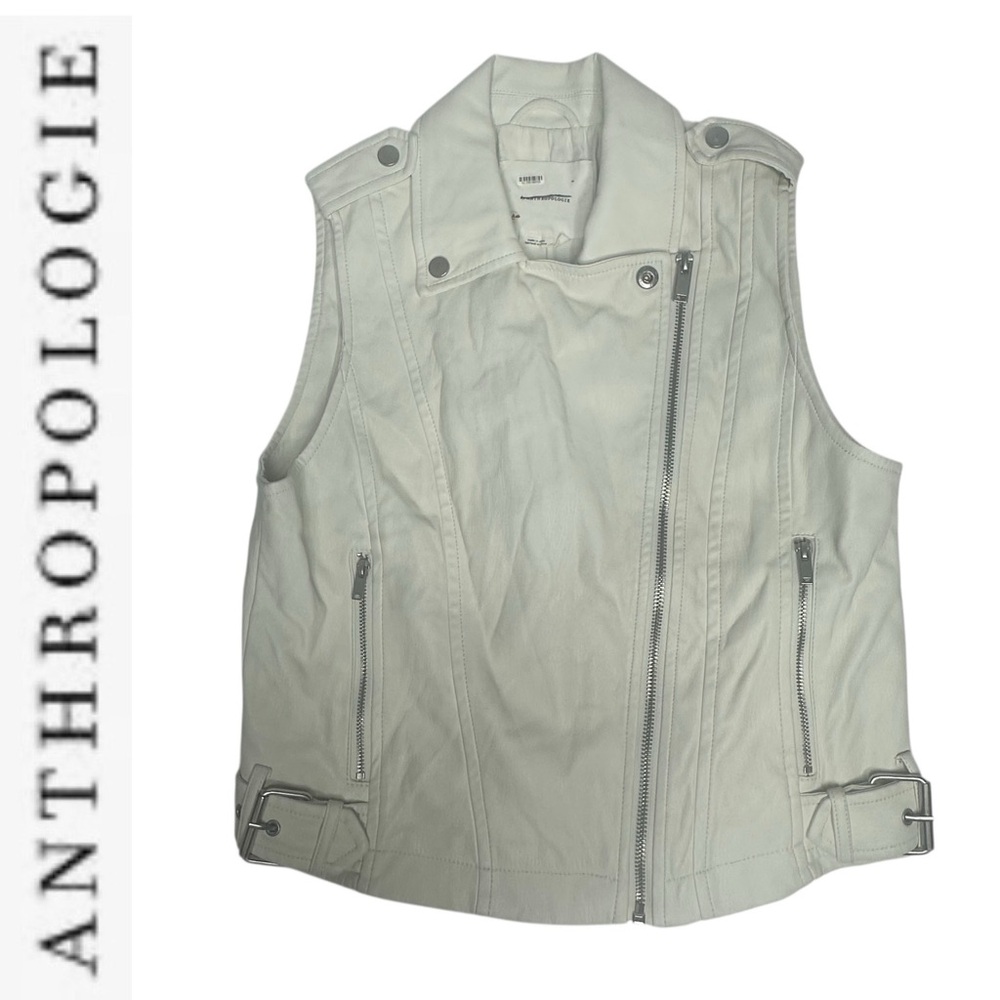 Anthropologie Faux Leather Ehite Moto Vest xs